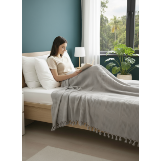 %100 Pamuk Çift Kişilik Pike , Püsküllü Yatak Örtüsü Kare Waffle Desen 220x240 %100 Pamuk Çift Kişilik Pike , Püsküllü Yatak Örtüsü Kare Waffle Desen 220x240