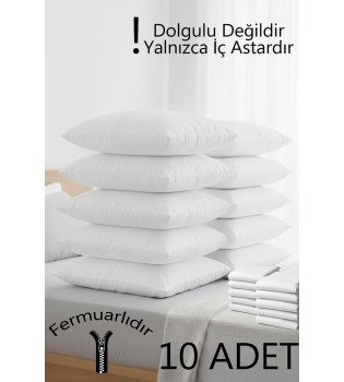 10'lu Beyaz Yastık Iç Astarı, 50x70 Yastık Mitili, Pamuklu Yastık Şiltesi, Fermuarlı Yastık Kılıfı