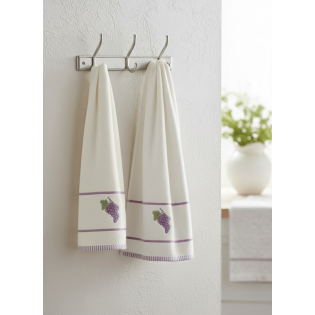 %100 Pamuk 2'li Nakışlı Mutfak Havlusu | Çok Amaçlı Kurulama Bezi 40x60 (ÜZÜM)